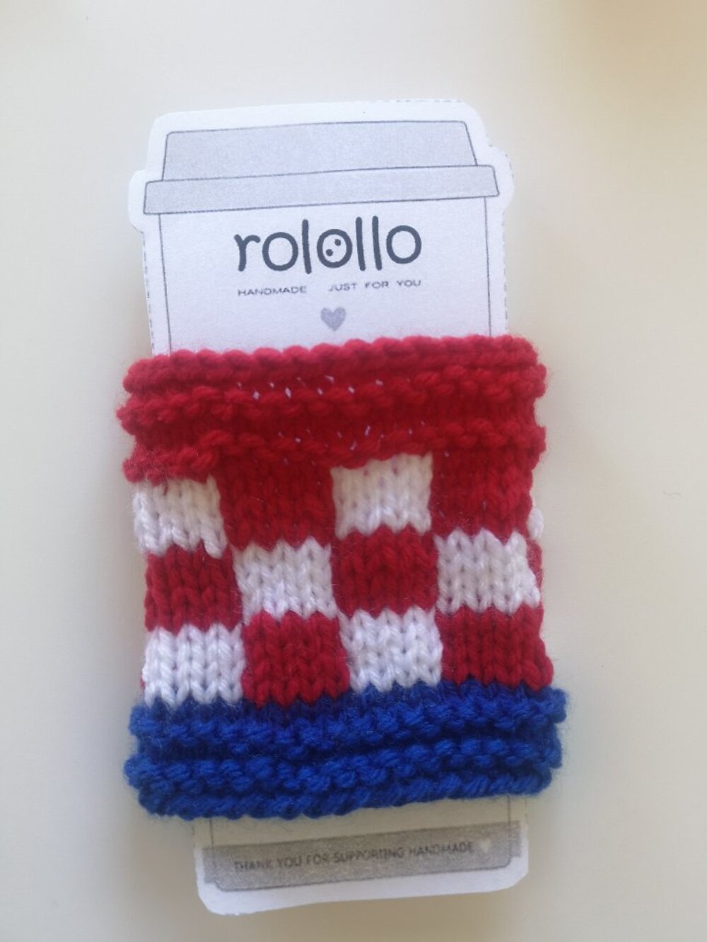 HandKnit Cup & Can Cozy–Reusable Coffee Sleeve & Soccer Fan Accessory CROATIA